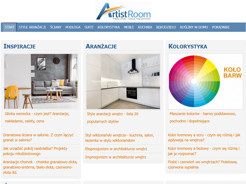 Zrzut ekranu strony ArtistRoom.pl